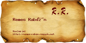 Remes Rabán névjegykártya